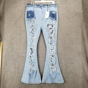 M.A.P. Jeans Womens 19 Tall Light Wash Stretch High Rise Distressed Flare NWT